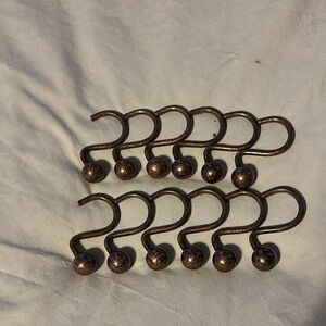 Set of 12 Bronze Shower Curtain Hooks with Decorative Ball Ends